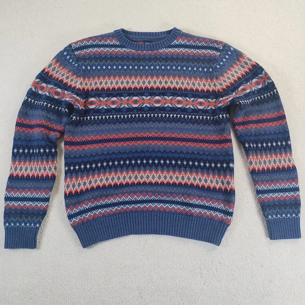 Gap Kid's Sweater XXL 14-16 Blue Pink Fair Isle Wool Blend Crewneck Soft EUC